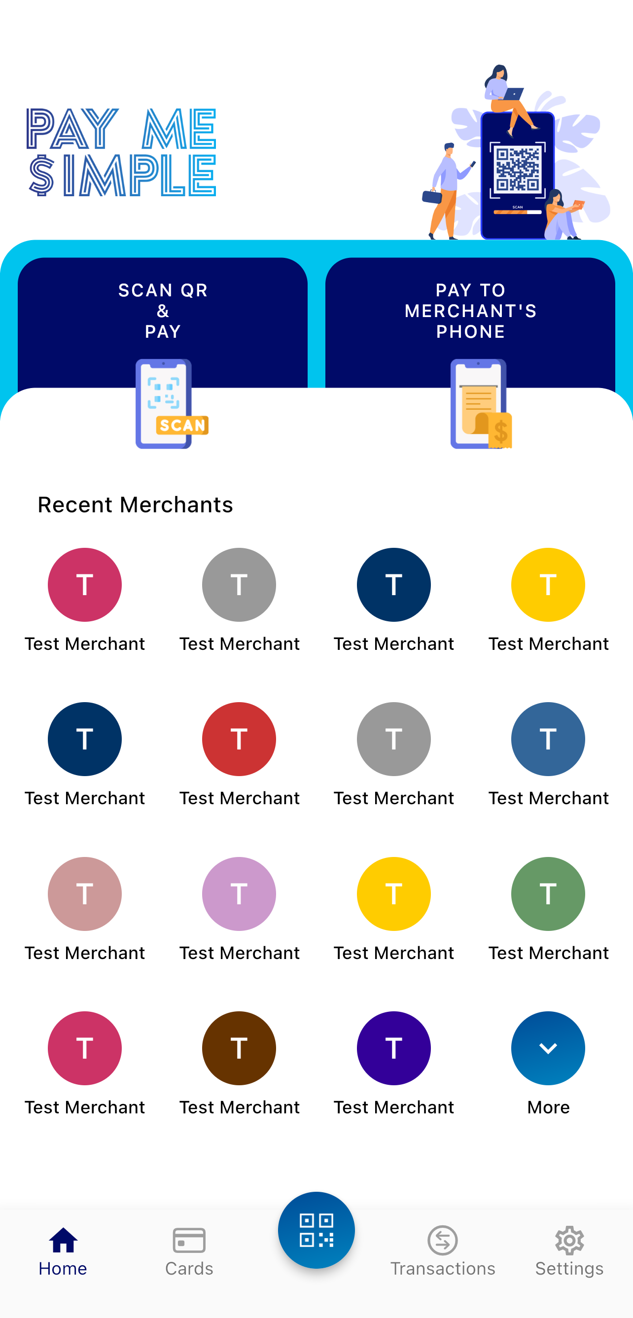 PayMeSimple app home screen