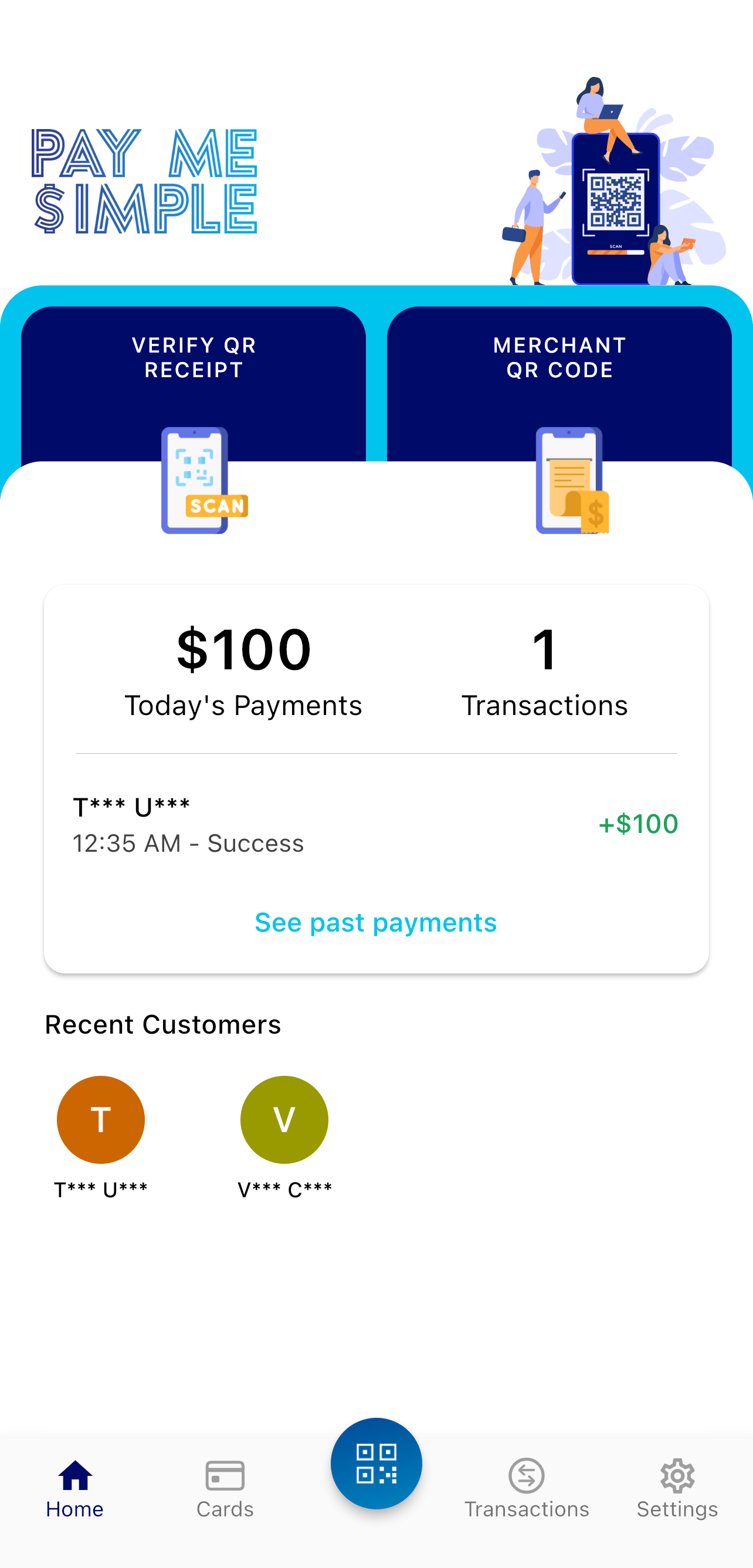 PayMeSimple app home screen