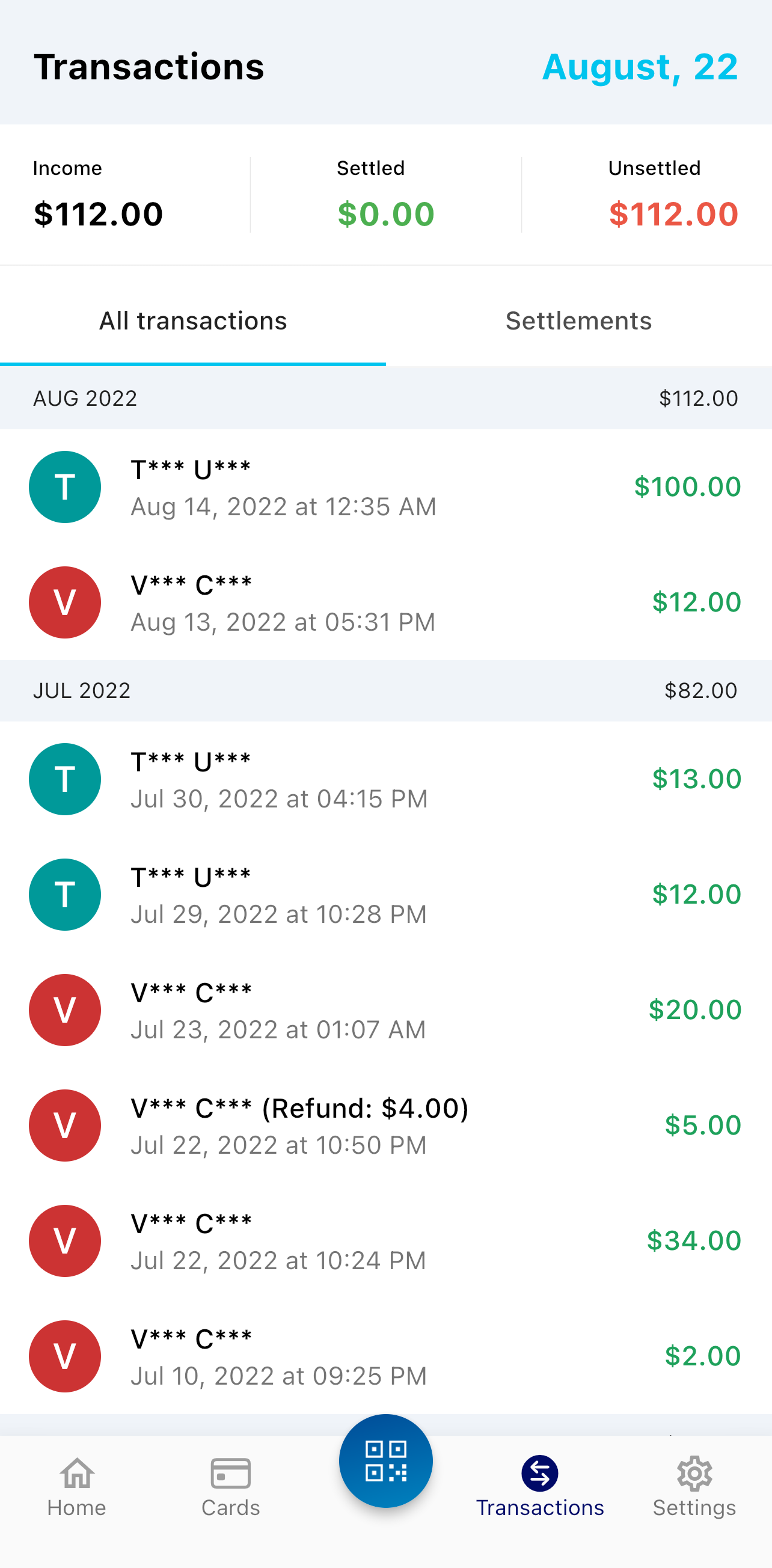 A successful personal transaction screen on PayMeSimple